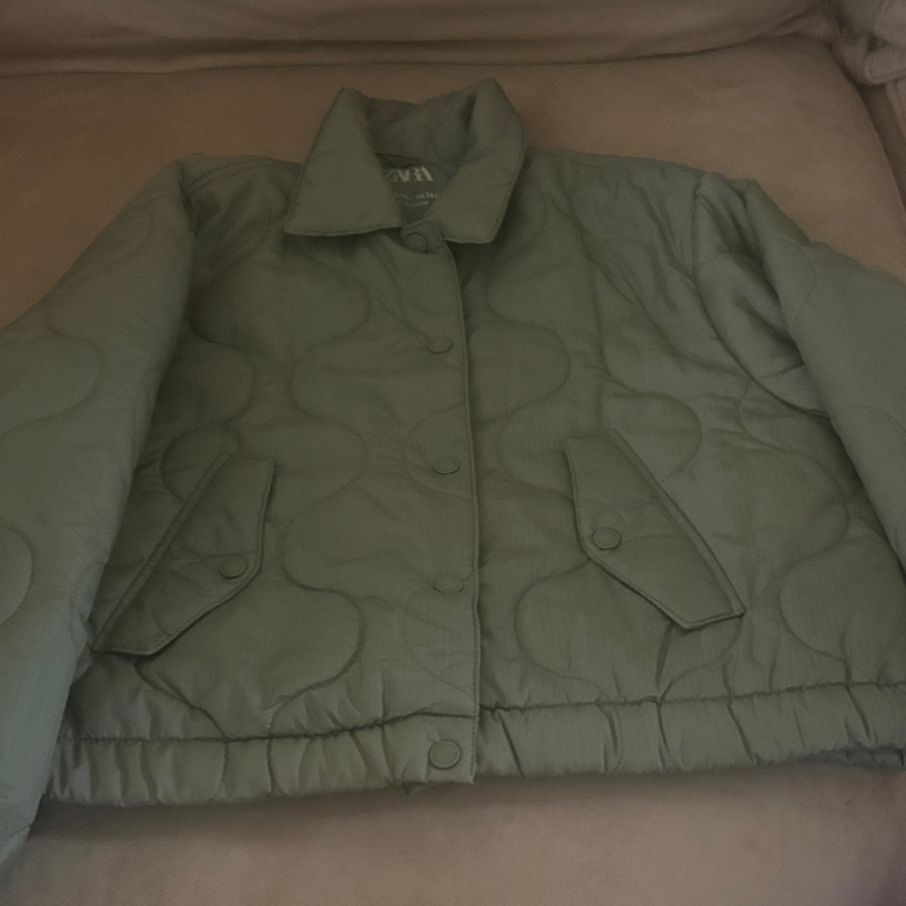 Zara Green Quilted Puffer Coat